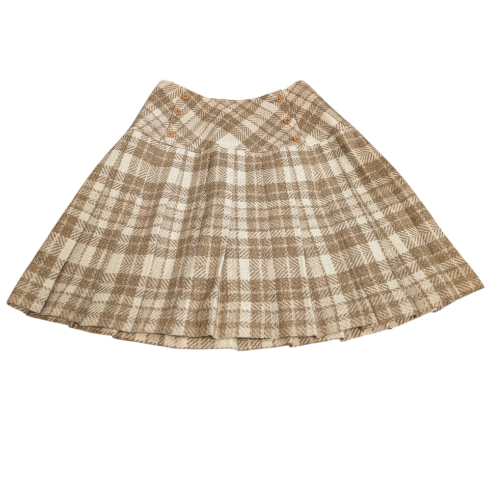 Vintage 70s Sears Junior Bazaar Tan Plaid Wool Skirt Union Made in The USA Sz 9